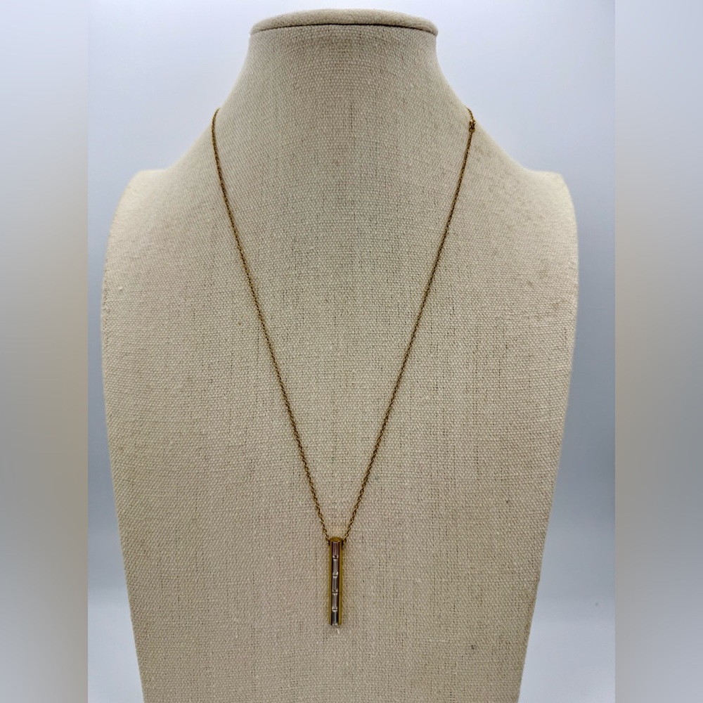 Michael Kors Gold Tone Baguette Crystal Bar Pendant Necklace